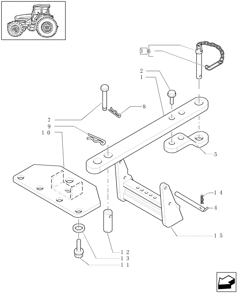 Схема запчастей Case IH JX1090U - (1.89.3/12) - (VAR.913) DRAWBAR FOR ITALY - COMPONENTS (09) - IMPLEMENT LIFT