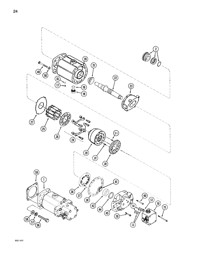 Схема запчастей Case IH 1640 - (24) - HYDROSTATIC MOTOR, SINGLE SPEED (29) - HYDROSTATIC DRIVE