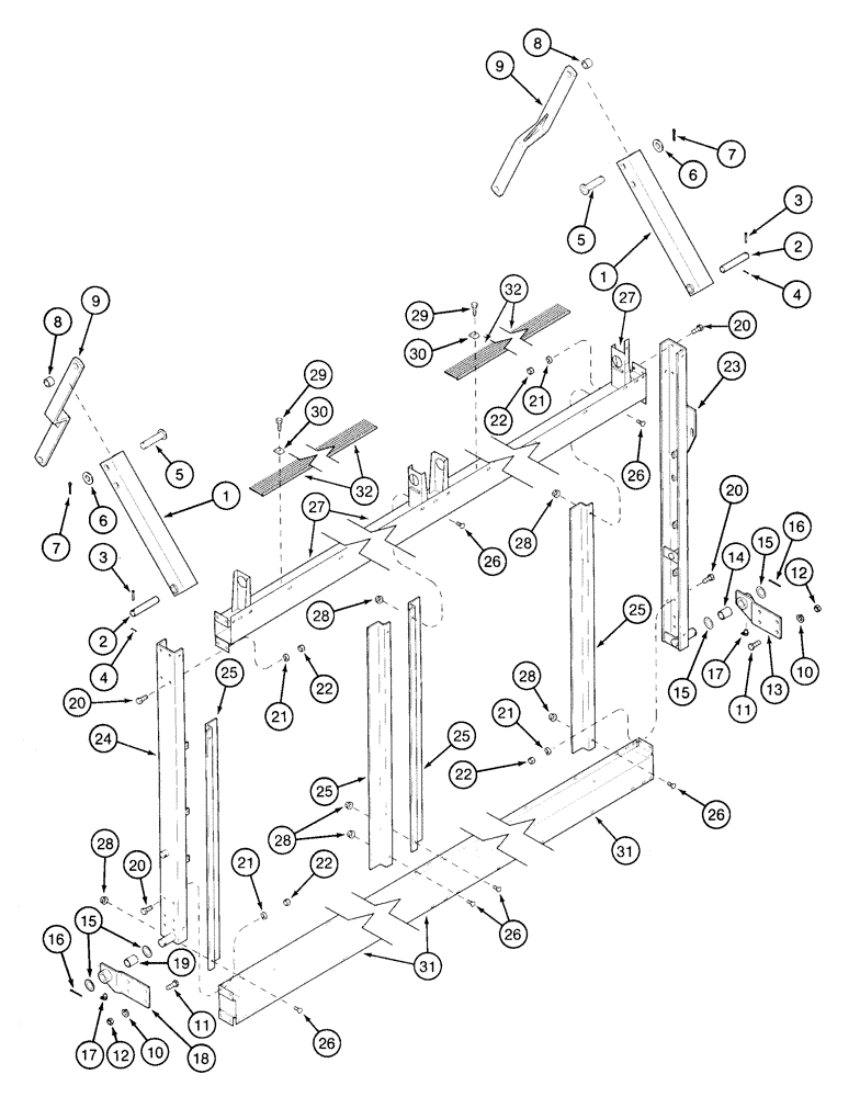 Схема запчастей Case IH 2155 - (9D-24) - BASKET DOOR, ARMS, CHANNELS AND STRUTS, 5 ROW WIDE, PRIOR TO P.I.N. JJC0156230 (16) - BASKET