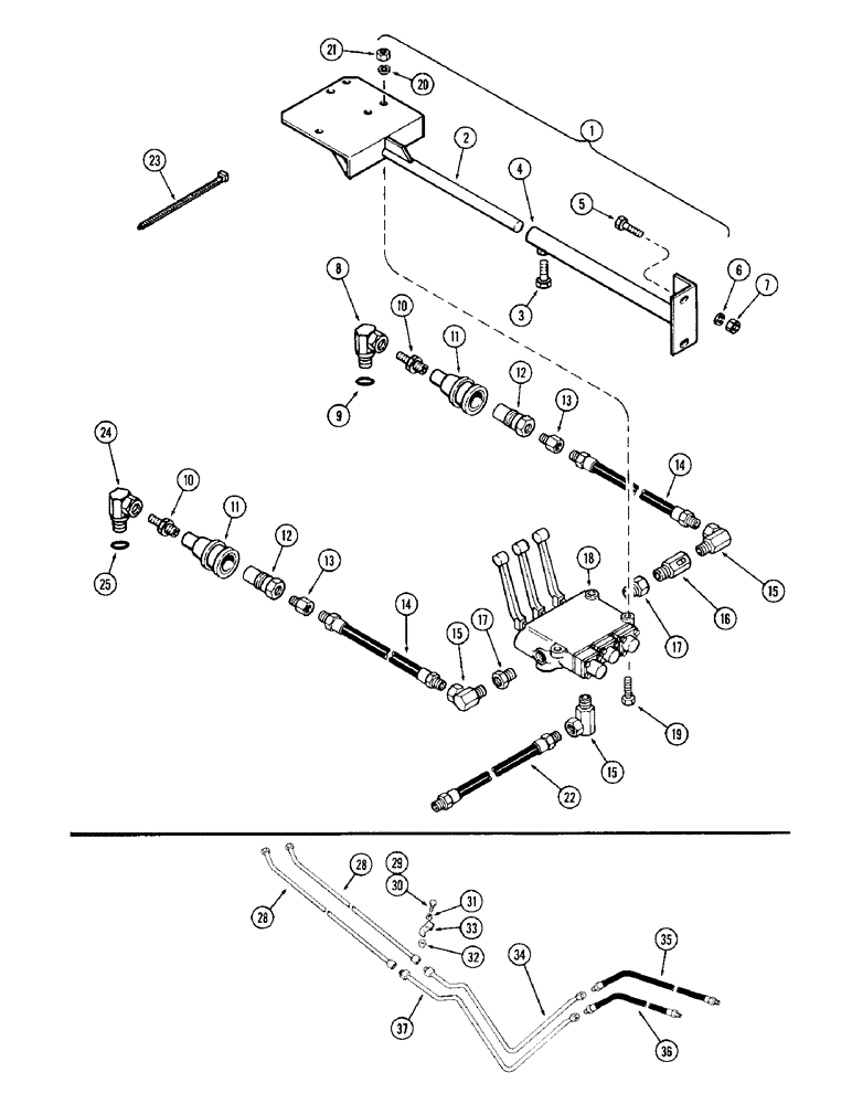 Схема запчастей Case IH 65 - (28) - THREE SPOOL CONTROL VALVE AND HOSES, USED 1979 AND BEFORE (35) - HYDRAULIC SYSTEMS