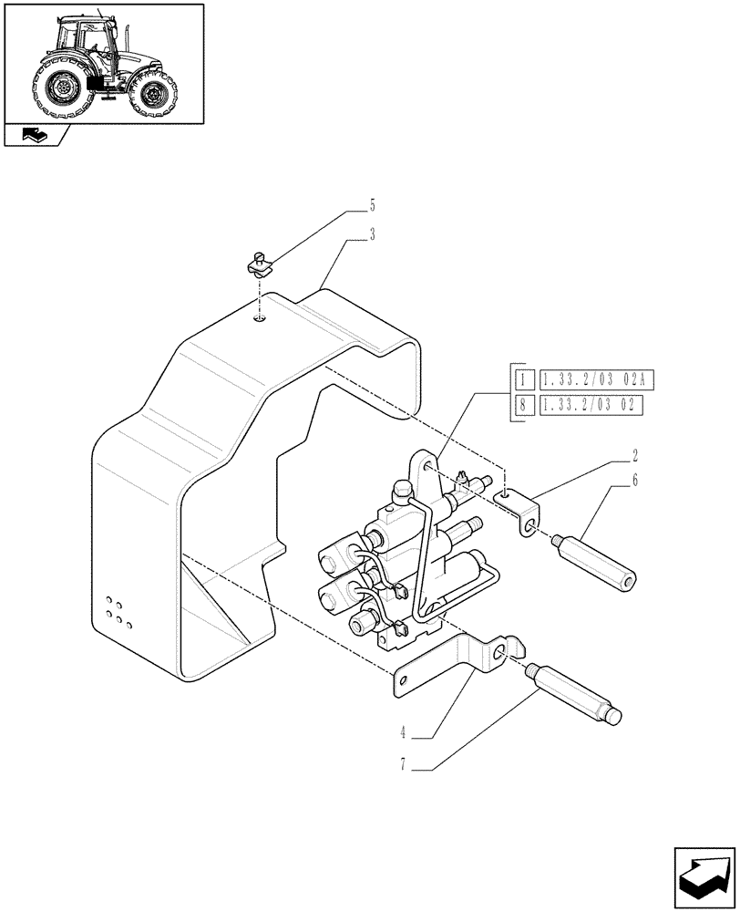 Схема запчастей Case IH FARMALL 80 - (1.33.2/03[01]) - ELECTROHYDRAULIC DIFFERENTIAL LOCK CONTROL - SOLENOID VALVE - C6830 (VAR.330384-743909) (04) - FRONT AXLE & STEERING