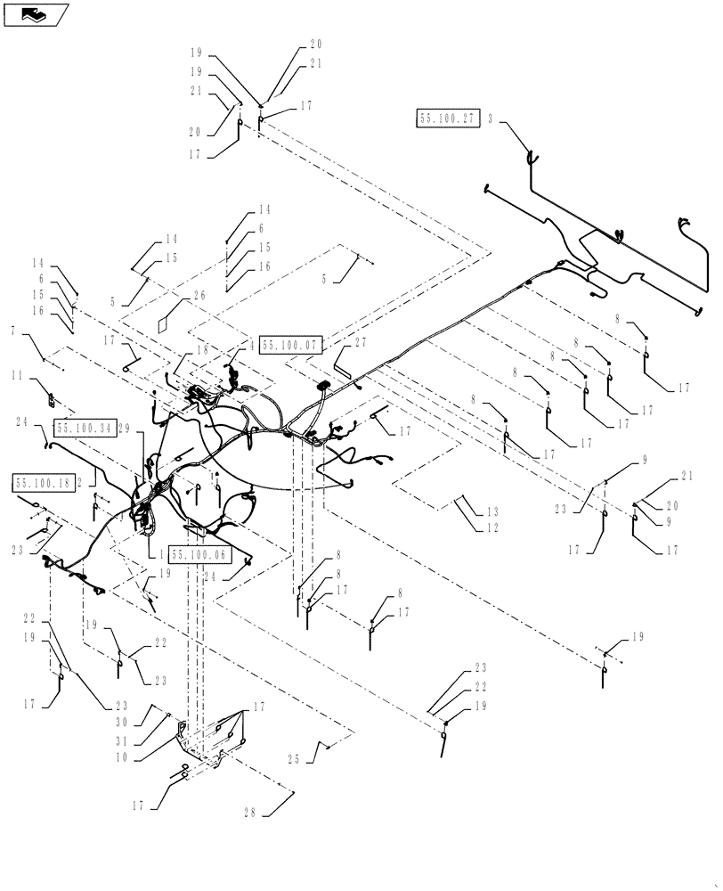 Схема запчастей Case IH TITAN 4030 - (55.100.17) - MAIN FRAME HARNESS LAYOUT (55) - ELECTRICAL SYSTEMS