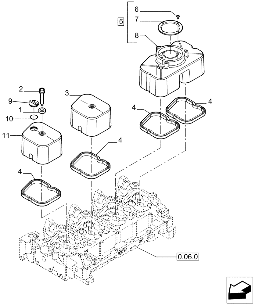 Схема запчастей Case IH P110 - (0.06.3[01]) - CYLINDER HEAD COVERS (02) - ENGINE