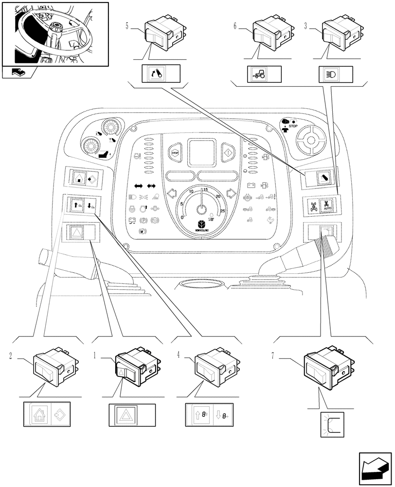 Схема запчастей Case IH FARMALL 95C - (1.91.1[01]) - SWITCH AND RELATED PARTS (10) - OPERATORS PLATFORM/CAB