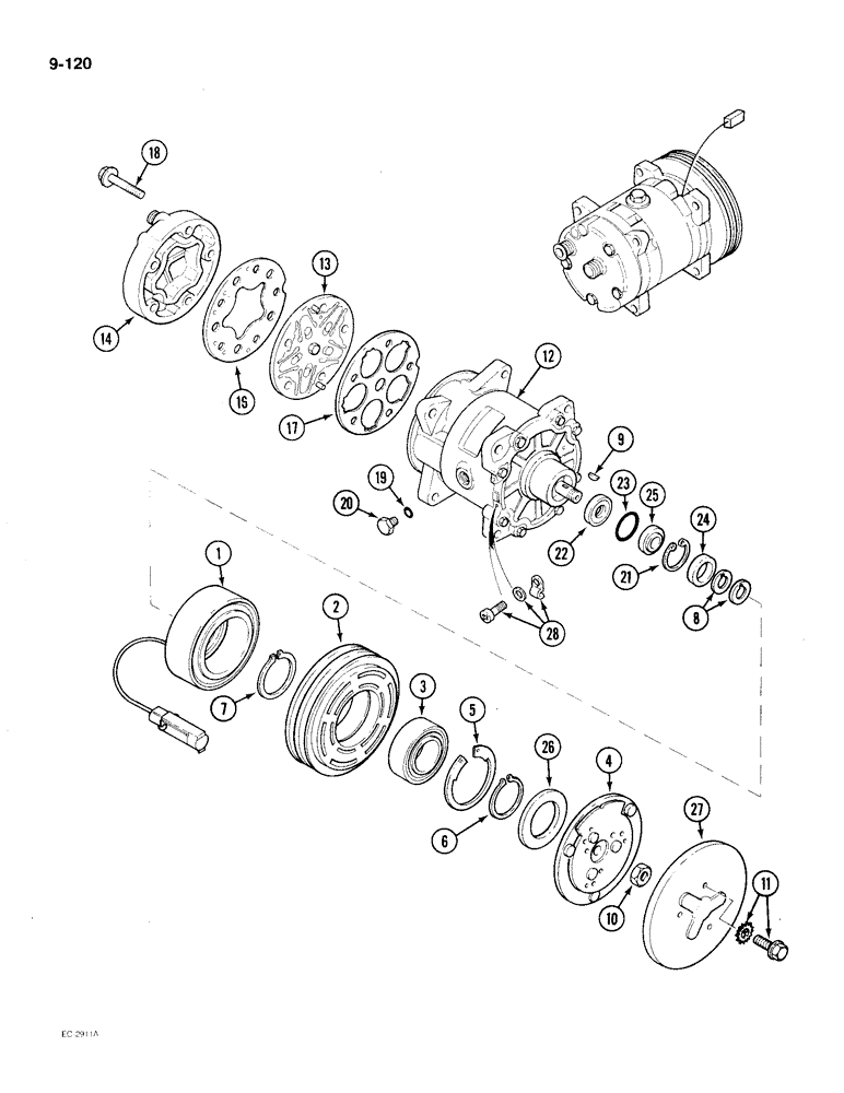 Схема запчастей Case IH 2096 - (9-120) - AIR CONDITIONING, AIR COMPRESSOR (09) - CHASSIS/ATTACHMENTS