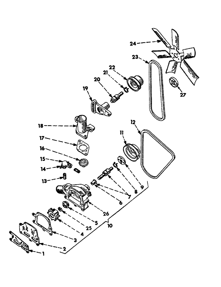 Схема запчастей Case IH D-188 - (C-05) - FAN, THERMOSTAT AND WATER PUMP 
