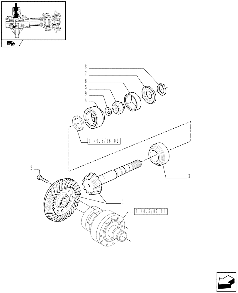 Схема запчастей Case IH PUMA 155 - (1.40.5/06[01A]) - (CL.4) FRONT AXLE W/MULTI-PLATE DIFF. LOCK, ST. SENSOR AND BRAKES - BEVEL GEAR PAIR - D6758 (VAR.330426) (04) - FRONT AXLE & STEERING
