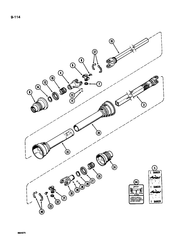 Схема запчастей Case IH 1010 - (9-114) - AUGER AND KNIFE DRIVE SHAFT, 15.0, 17.5 AND 20.0 FOOT HEADER, HAYES-DANA (58) - ATTACHMENTS/HEADERS