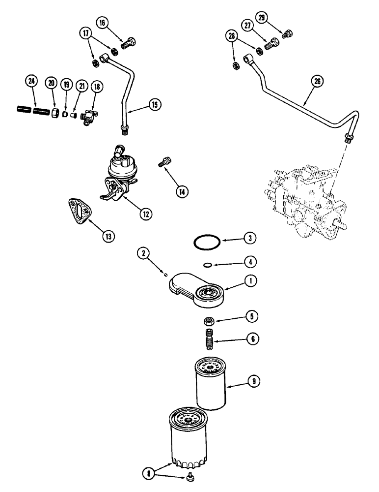 Схема запчастей Case IH 1896 - (3-42) - FUEL FILTER AND LIFT PUMP, 6T-590 DIESEL ENGINE (03) - FUEL SYSTEM