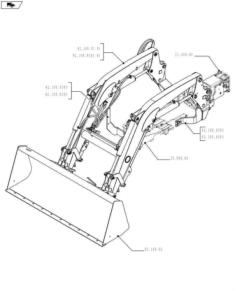 Схема запчастей Case IH L630 - (82.000.00[02]) - PICTORIAL INDEX - FRONT LOADER (82) - FRONT LOADER & BUCKET