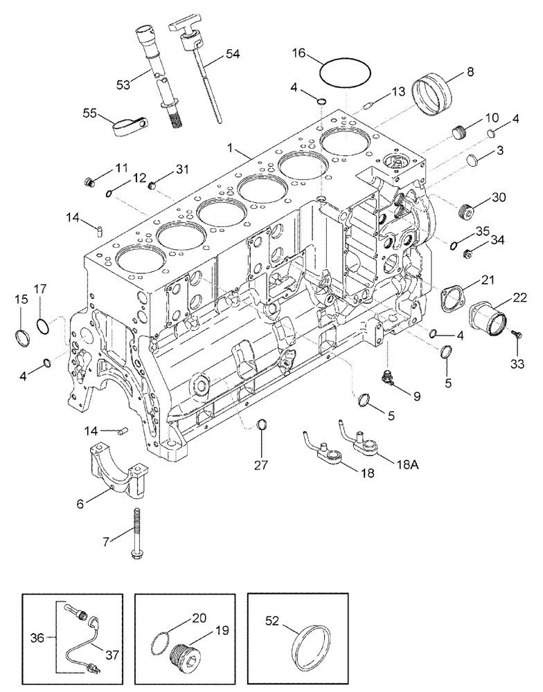 Схема запчастей Case IH TITAN 4520 - (02-047) - CYLINDER BLOCK - ENGINE BLOCK HEATERS (01) - ENGINE