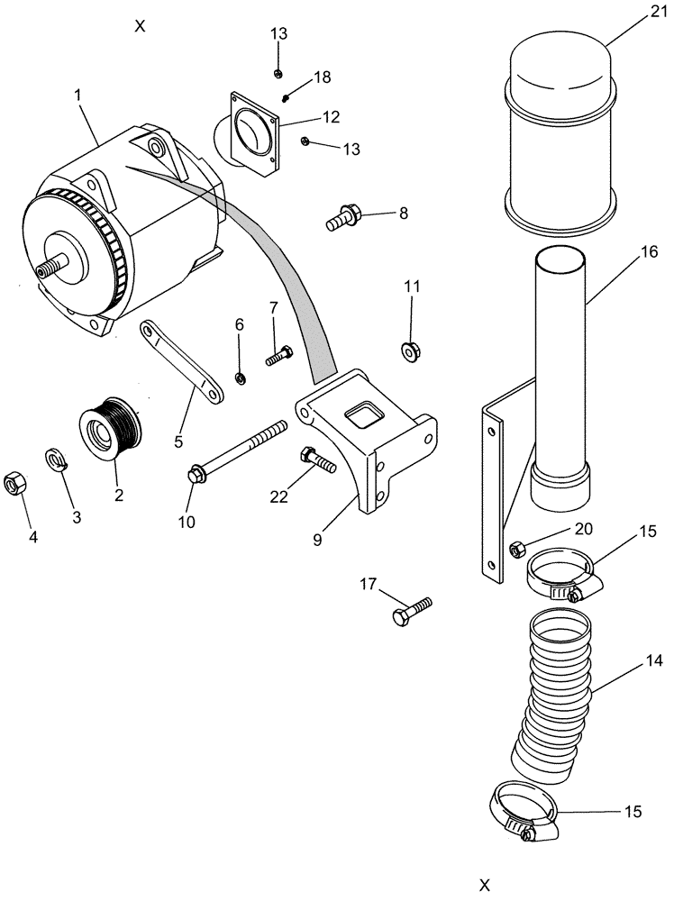 Схема запчастей Case IH CPX620 - (04-22) - ALTERNATOR MOUNTING AND FILTER (06) - ELECTRICAL SYSTEMS