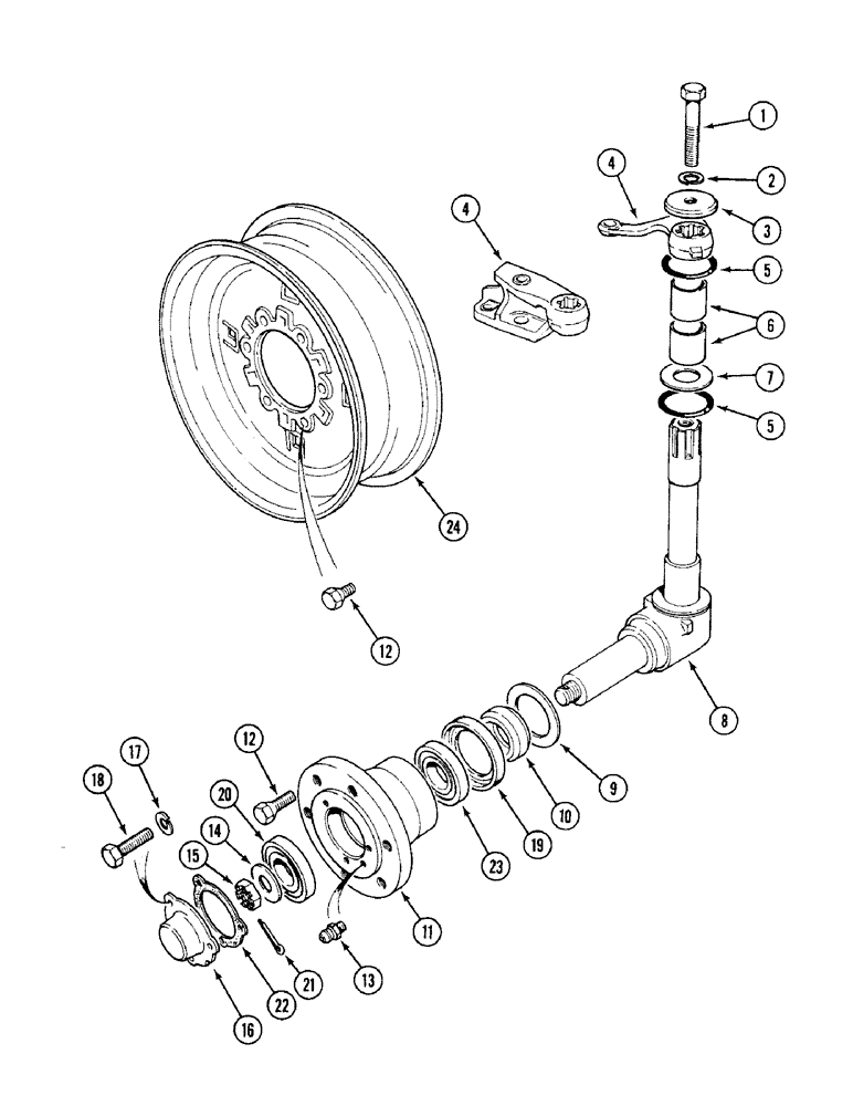 Схема запчастей Case IH 1394 - (5-142) - FRONT HUBS, STUB AXLES AND WHEELS, TWO-WHEEL DRIVE TRACTOR (05) - STEERING