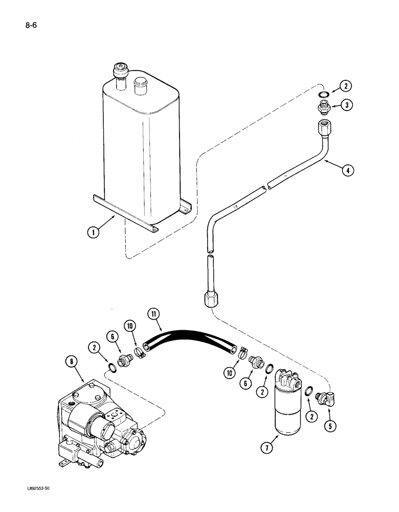 Схема запчастей Case IH 1822 - (8-06) - HYDRAULIC RESERVOIR TO HYDROSTATIC PUMP SYSTEM, 1822 COTTON PICKER (07) - HYDRAULICS
