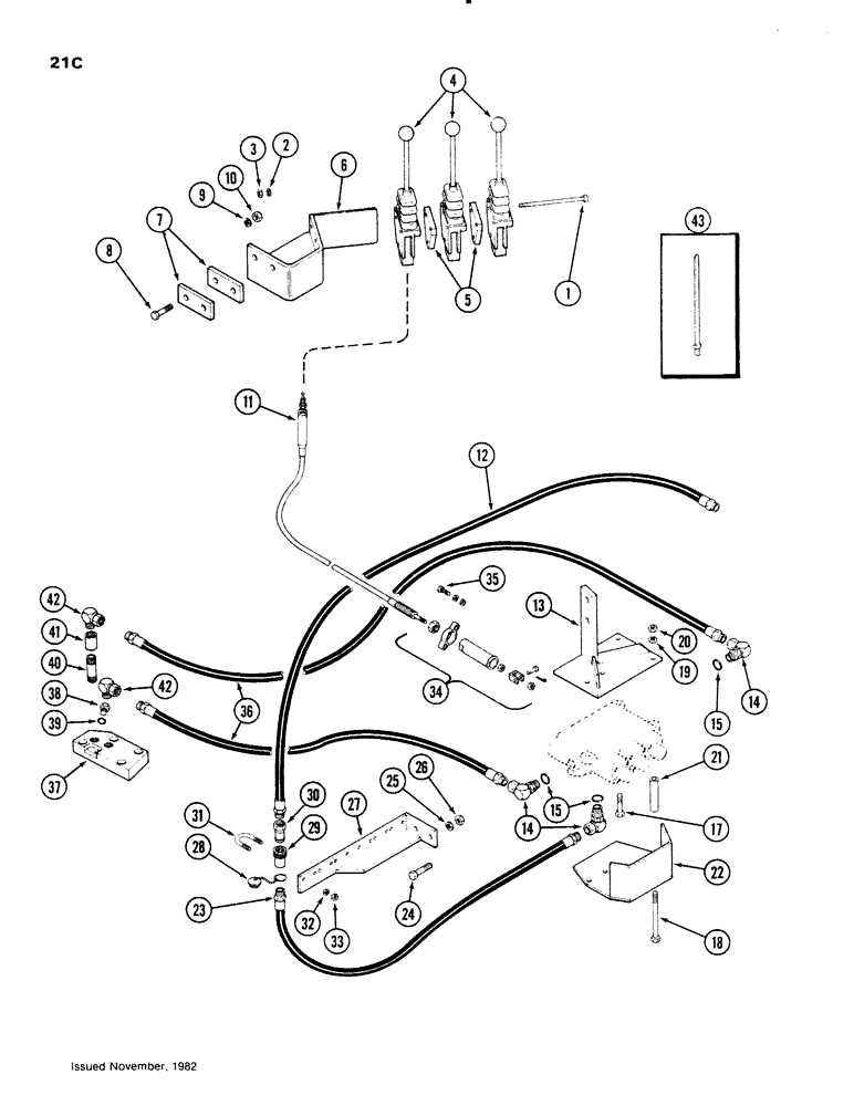 Схема запчастей Case IH 66L - (21C) - CABLE CONTROL, THREE SPOOL, 1490 TWO SPEED AND FOUR WHEEL DRIVE TRACTORS WITH CAB (82) - FRONT LOADER & BUCKET