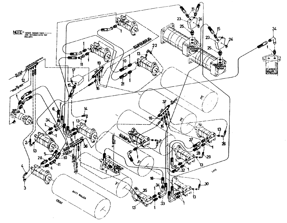 Схема запчастей Case IH 7700 - (B05[35]) - HYDRAULIC CIRCUIT, ROTARY CHOP BOTTOM ROLLERS Hydraulic Components & Circuits