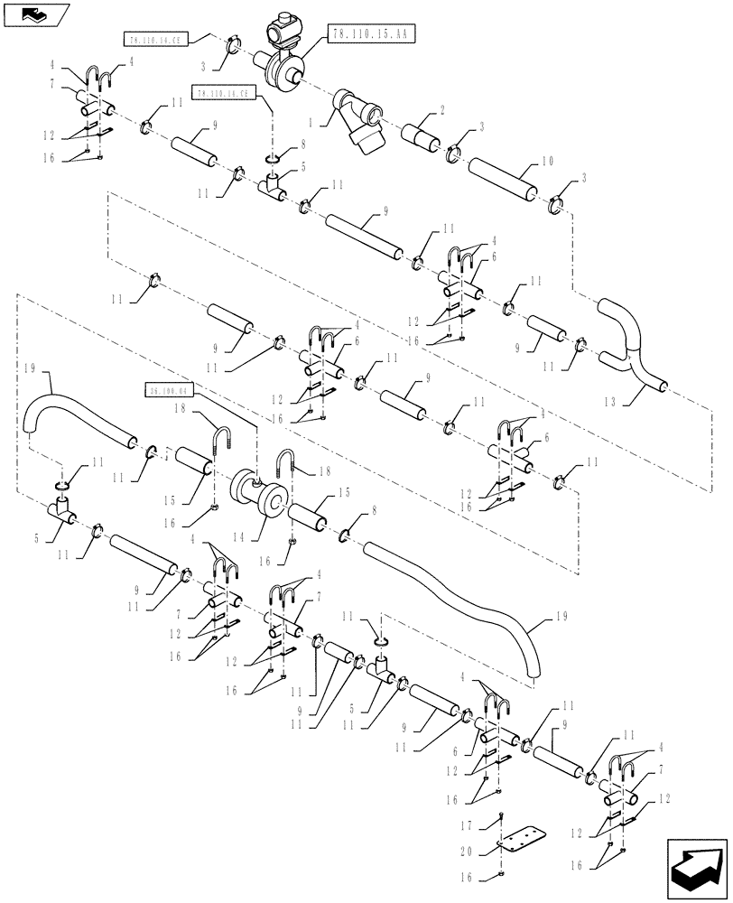 Схема запчастей Case IH 610 - (78.110.14.CF) - BOOM PLUMBING, 60/85 BOOM, 60" SPACING, RH BOOM (78) - SPRAYING