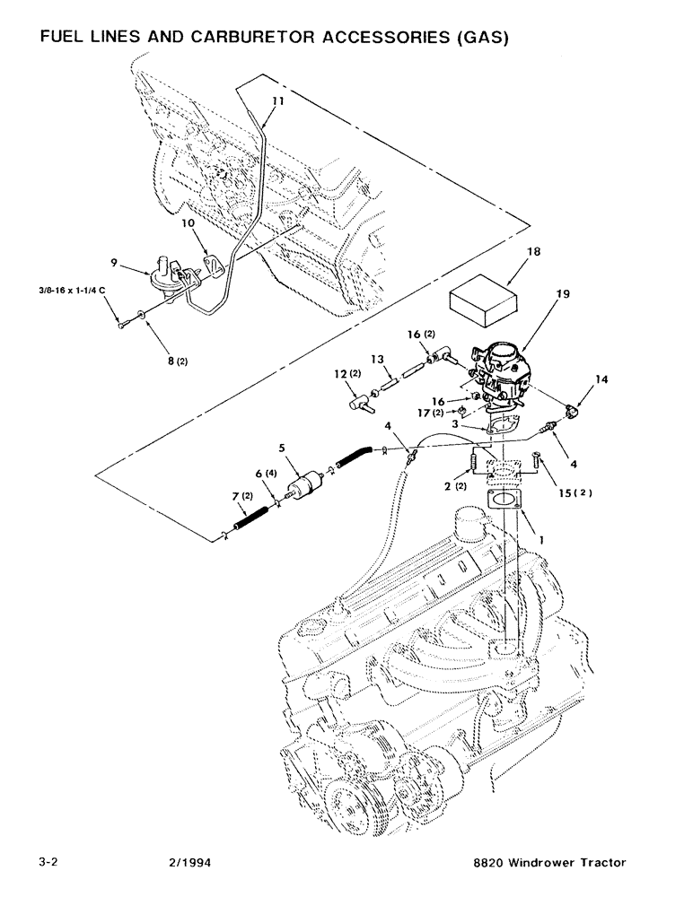 Схема запчастей Case IH 8820 - (3-02) - FUEL LINES AND CARBURETOR ACCESSORIES (03) - FUEL SYSTEM