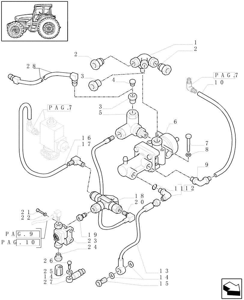 Схема запчастей Case IH MXU115 - (1.68.6/01[08]) - (VAR.178-385/1-385/2) TRAILER AIR BRAKE - CONTROL VALVE AND RELEVANT PARTS - D5287 (05) - REAR AXLE