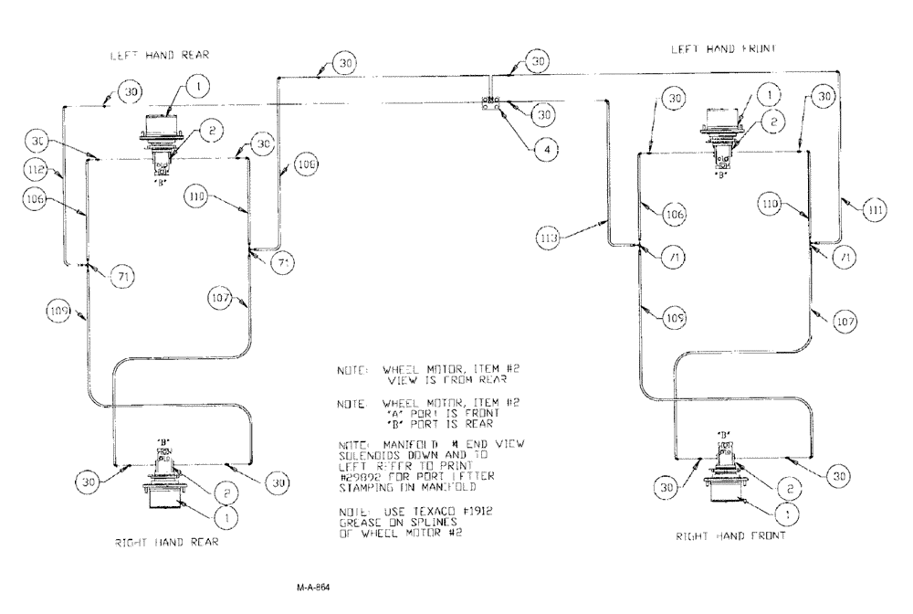 Схема запчастей Case IH SPX3185 - (06-010) - HYDRAULIC PLUMBING - WHEEL MOTORS (POWER SHIFT) Hydraulic Plumbing