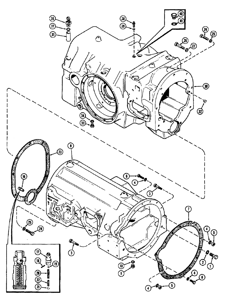 Схема запчастей Case IH 1370 - (056[02]) - TRANSMISSION AND TORQUE TUBE HOUSINGS, LUBE OIL RELIEF VALVE ASSY. (06) - POWER TRAIN
