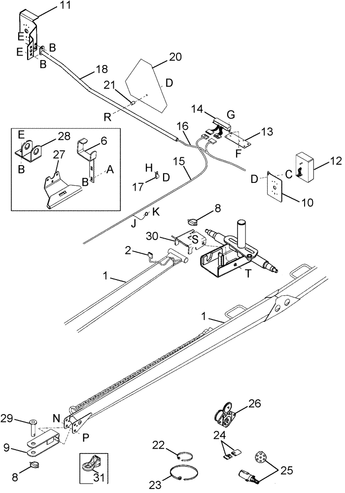 Схема запчастей Case IH 2052 - (09-32) - TRANSPORT OPTION HITCH AND LIGHTS - 30.0 & 36.0 FOOT HEADERS (03) - CHASSIS/MOUNTED EQUIPMENT