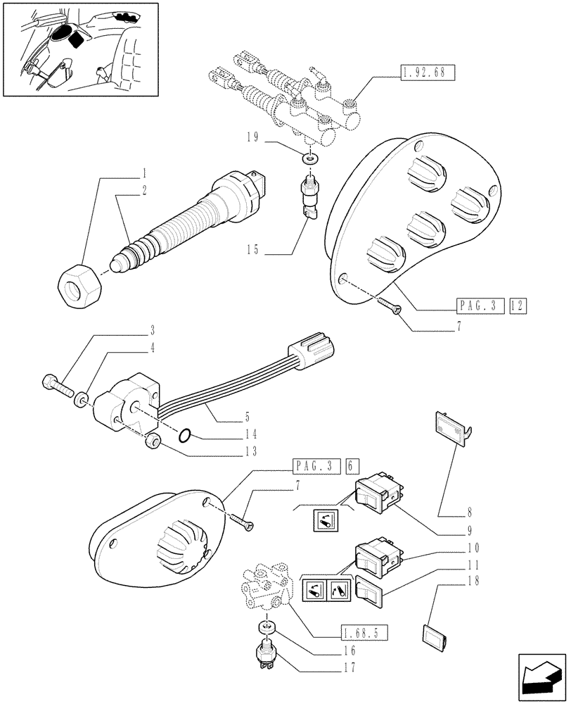 Схема запчастей Case IH JX1085C - (1.92.74/01[01]) - (VAR.126-127) ELECTRONIC LIFT - SWITCHES, SENSOR AND PANEL (10) - OPERATORS PLATFORM/CAB