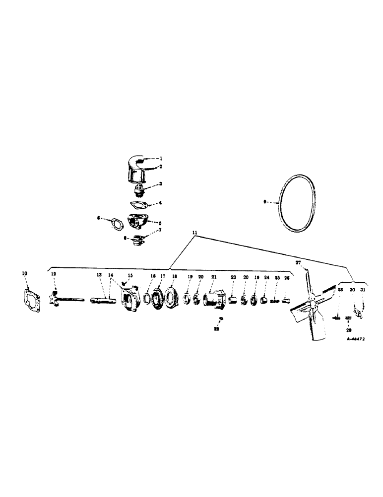 Схема запчастей Case IH 350 - (036) - CARBURETED ENGINE, FAN, THERMOSTAT AND WATER PUMP (01) - ENGINE