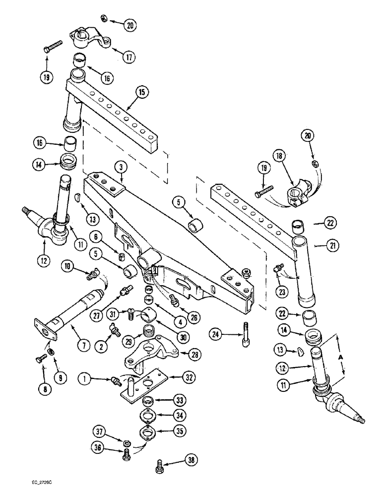Схема запчастей Case IH 3230 - (5-026) - ADJUSTABLE STRAIGHT FRONT AXLE, 52 TO 82 INCH TRACK (05) - STEERING