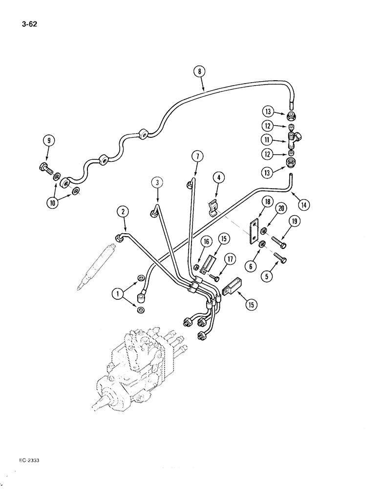 Схема запчастей Case IH 385 - (3-062) - FUEL INJECTION PIPES (03) - FUEL SYSTEM