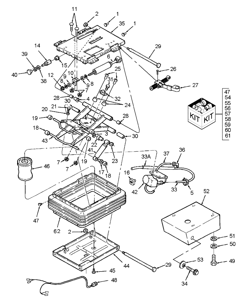 Схема запчастей Case IH WDX1701 - (019) - SEAT, AIR SUSPENSION, LOWER (90) - PLATFORM, CAB, BODYWORK AND DECALS