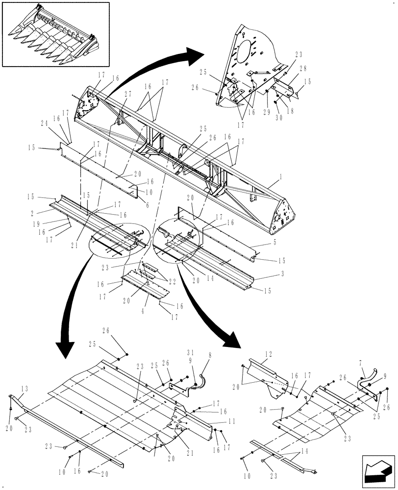Схема запчастей Case IH 3206-36 - (20.12.01) - MAIN FRAME, FLOORS, REAR PANELS (58) - ATTACHMENTS/HEADERS