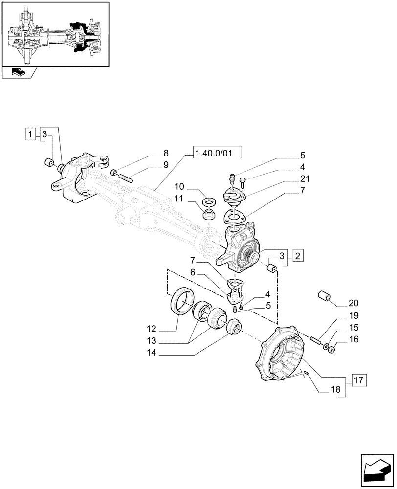 Схема запчастей Case IH PUMA 210 - (1.40.0/02) - FRONT AXLE - STEERING AXLES AND HUBS (04) - FRONT AXLE & STEERING