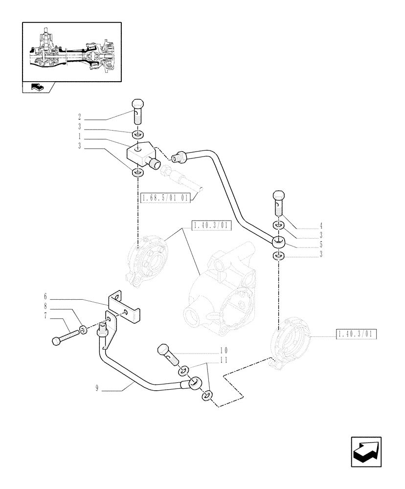 Схема запчастей Case IH FARMALL 75N - (1.40.3/13) - STD FRONT AXLE W/ELECTROHYDR. DIFF. LOCK, W/FRONT BRAKES - PIPES (VAR.336329) (04) - FRONT AXLE & STEERING
