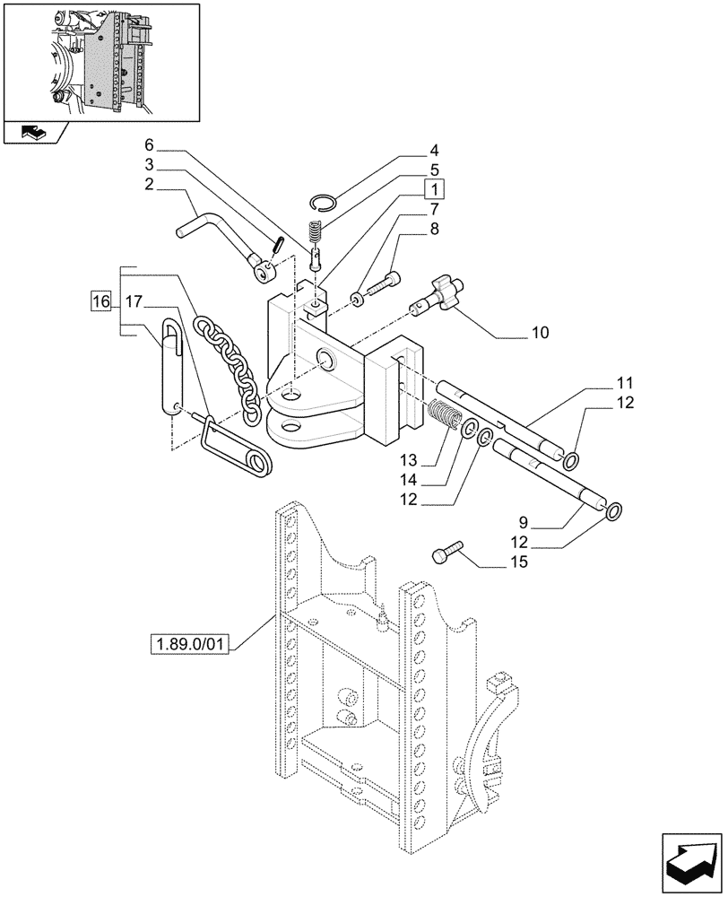Схема запчастей Case IH FARMALL 85N - (1.89.0/05) - FIXED HOOK, CAT. "C", (VERTICAL ADJUST SLIDING) (29MM HOLE) (VAR.331891) (09) - IMPLEMENT LIFT