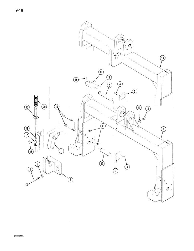 Схема запчастей Case IH 7150 - (9-018) - QUICK HITCH COUPLER, CATEGORY III, IF EQUIPPED, 1348143C3 HITCH COUPLER ATTACHMENT (09) - CHASSIS/ATTACHMENTS