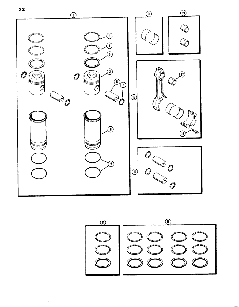 Схема запчастей Case IH 870 - (032) - PISTON ASSEMBLY AND CONNECTING RODS, (336B) DIESEL ENGINE (02) - ENGINE