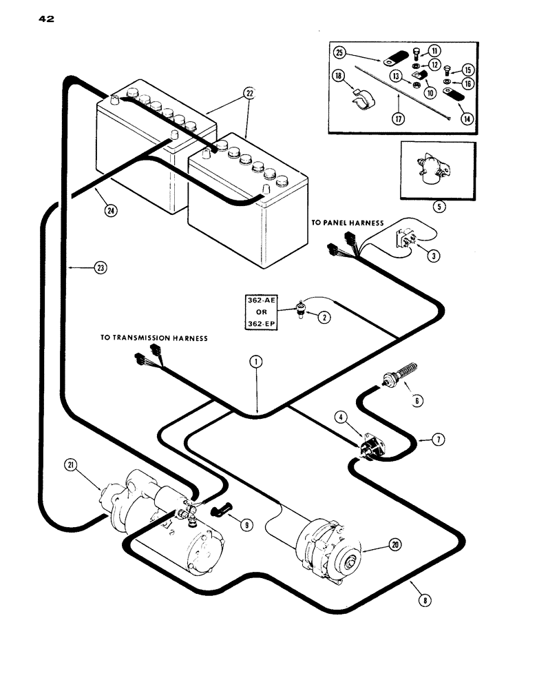 Схема запчастей Case IH 1070 - (042) - ELECTRICAL EQUIPMENT AND WIRING, (451B) DIESEL ENGINE, ENGINE HARNESS (04) - ELECTRICAL SYSTEMS