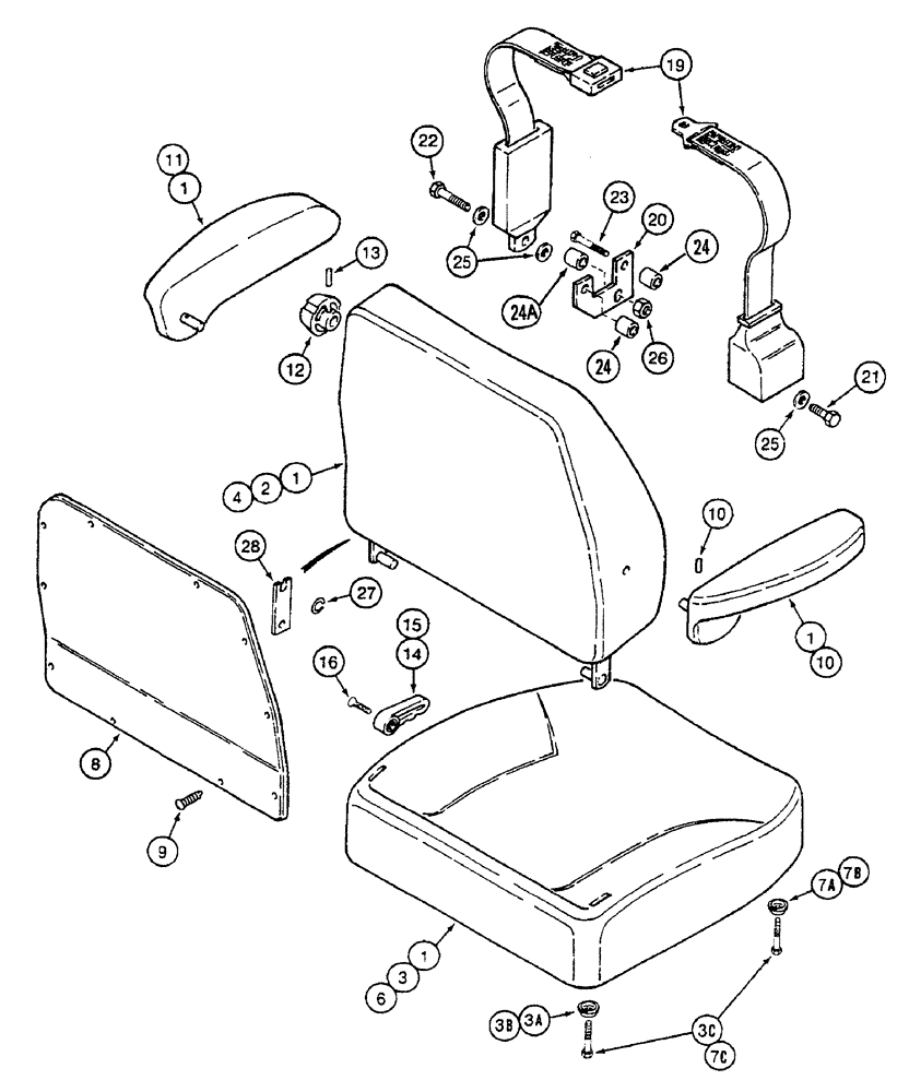 Схема запчастей Case IH 7250 - (9-064) - STANDARD AIR SUSPENSION SEAT, CUSHIONS, ARM RESTS, AND SEAT BELT, TRACTOR PIN JJA0061559 AND AFTER (09) - CHASSIS/ATTACHMENTS