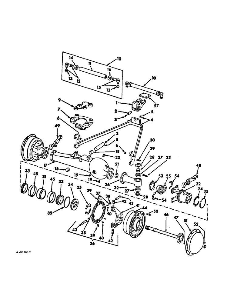 Схема запчастей Case IH HYDRO 186 - (07-47) - DRIVE TRAIN, FRONT AXLE AND CONNECTIONS, TRACTOR WITH ALL WHEEL DRIVE, SERIAL NO. 11079 AND BELOW (04) - Drive Train
