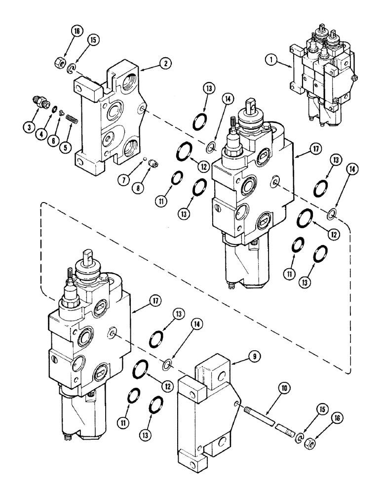 Схема запчастей Case IH 3294 - (8-310) - REMOTE HYD., CONTROL VALVE ASSY. FOR 1ST & 2ND CIRCUITS W/O LOAD CHECK, PRIOR TO TRANS. S/N 16229981 (08) - HYDRAULICS