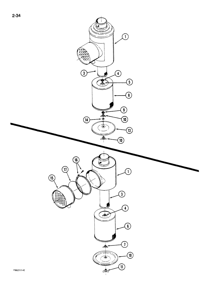 Схема запчастей Case IH STEIGER - (2-034) - AIR CLEANER ASSEMBLY, 14 INCH, NELSON, 235 HORSEPOWER P.I.N 7001 AND AFTER AND ALL 280 HORSEPOWER (02) - ENGINE