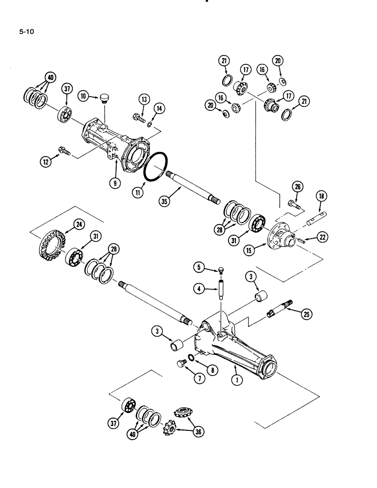 Схема запчастей Case IH 1140 - (5-10) - FRONT AXLE SHAFT, HOUSING AND DIFFERENTIAL, MFD TRACTOR (05) - STEERING
