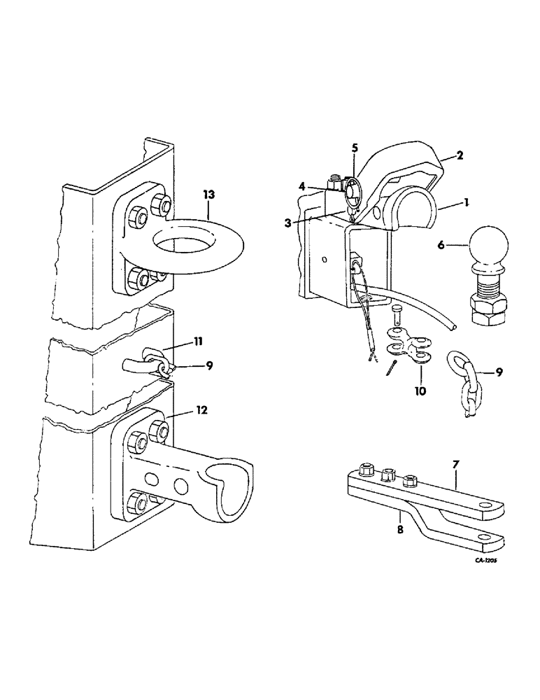 Схема запчастей Case IH VARIOUS - (B-172) - HITCHES AND SAFETY CHAIN, BALL AND SOCKET, CLEVIS & PINTLE HITCH TYPES BALL & SOCKET HITCH, STANDARD 