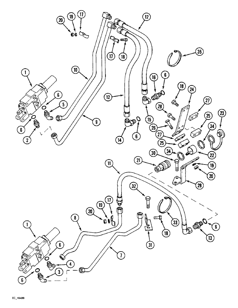 Схема запчастей Case IH 3230 - (8-028) - REMOTE AUXILIARY VALVES, 1ST AND 2ND BANK TUBES AND COUPLINGS (WITHOUT CAB) (08) - HYDRAULICS