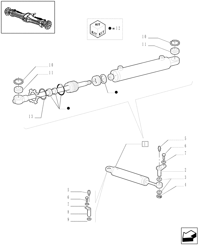 Схема запчастей Case IH JX90 - (1.40.3/12[01]) - (VAR.539) FRONT AXLE - POWER STEERING CYLINDER AND PARTS (04) - FRONT AXLE & STEERING