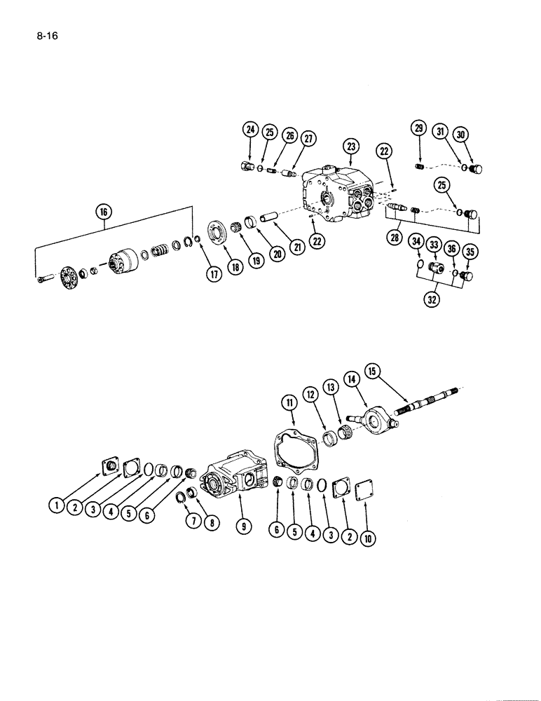 Схема запчастей Case IH 5000 - (8-16) - TANDEM PUMP, REAR SECTION (08) - HYDRAULICS