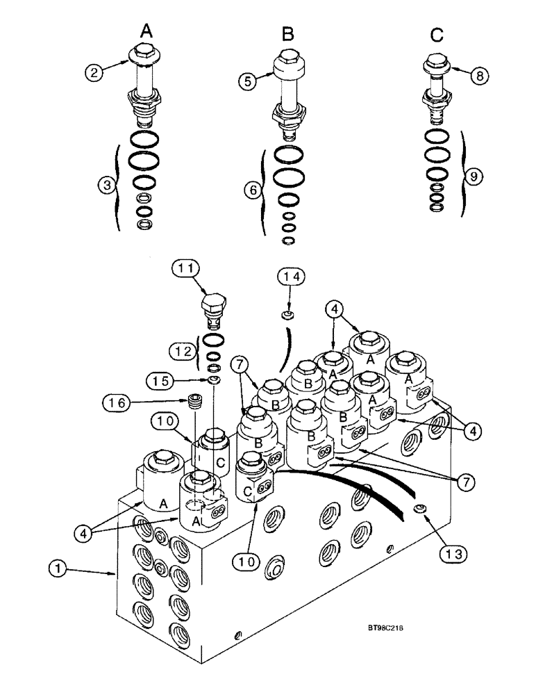 Схема запчастей Case IH 955 - (8-155[A]) - CONTROL VALVE ASSEMBLY, PLANTER, HYDRAFORCE, 12 ROW NARROW - FRONT FOLD (9/97 & AFTER) (08) - HYDRAULICS