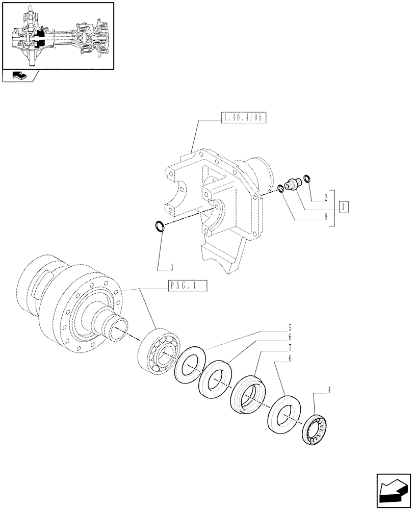 Схема запчастей Case IH PUMA 125 - (1.40. 4/07[02]) - (CL.4) SUSPENDED FRONT AXLE W/MULTI-PLATE DIFF. LOCK AND ST. SENSOR - DIFFERENTIAL (VAR.330429) (04) - FRONT AXLE & STEERING