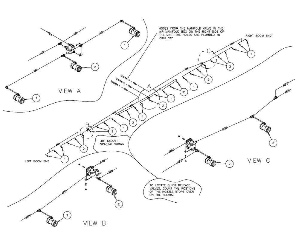 Схема запчастей Case IH FLX610 - (05-021) - NOZZLE STOP, 70 BOOM, 3 SECTION, 30" SPACING Liquid Plumbing